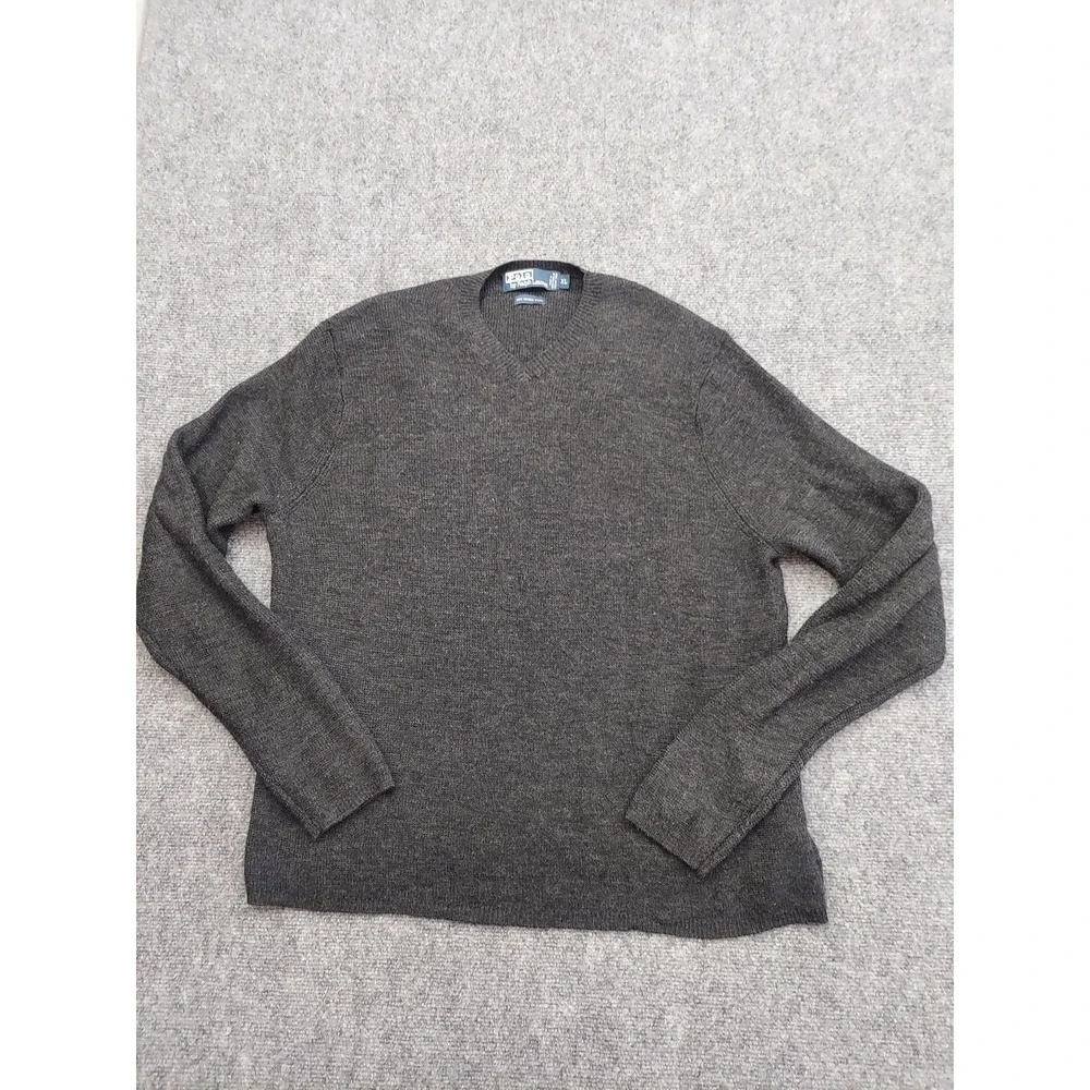 Polo Ralph Lauren Sweater‎ Mens XL Gray 100% Merino Wool V Neck Pullover Knit